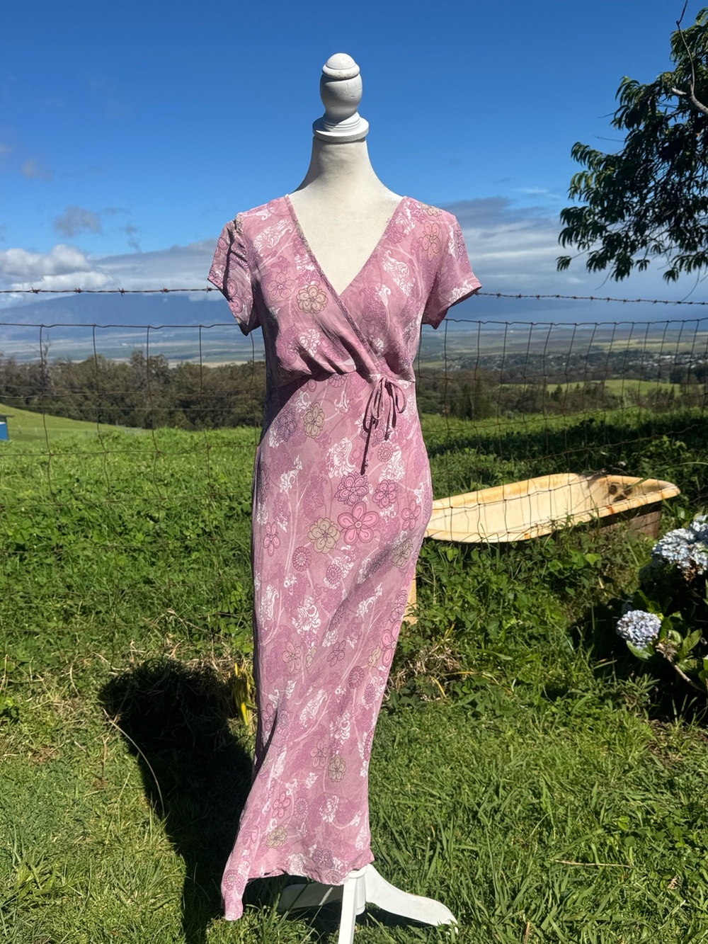Y2K 90s blush pink empire waist maxi dress bias cut Aimee D Petites Hawaii